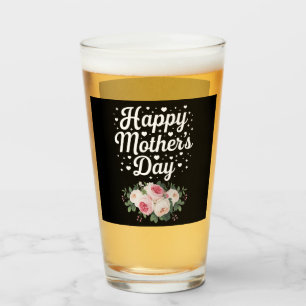 Happy Mother's Day Cute Floral Mum Grandma Wife Glass
