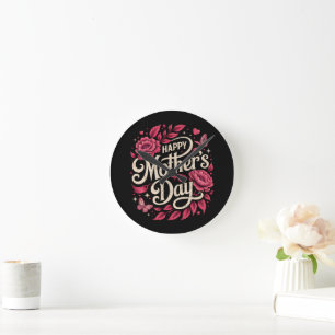 Happy Mothers Day Cute Floral Mum Round Clock