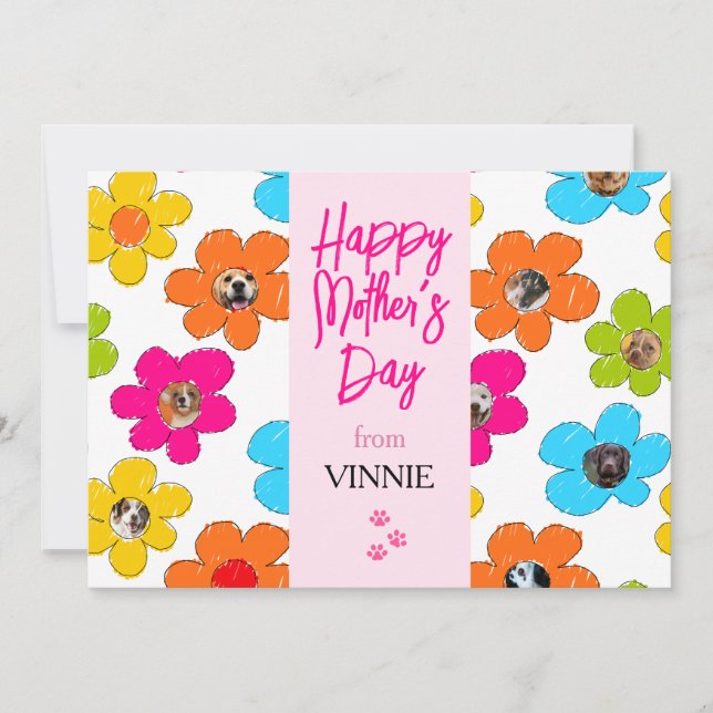 Happy Mother's Day Cute Flower Dog Photo Collage  Holiday Card (Front)