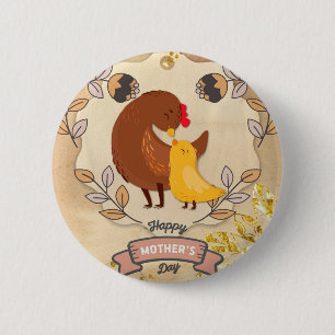 Happy Mother's Day Cute Fun Chicken and Chick 6 Cm Round Badge