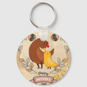 Happy Mother's Day Cute Fun Chicken and Chick Key Ring