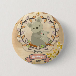 Happy Mother's Day Cute Fun Koala Bear and Baby 6 Cm Round Badge