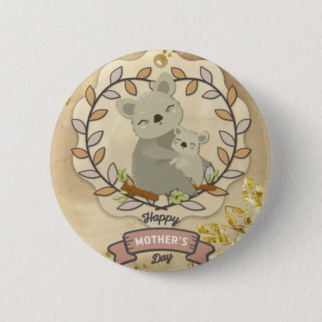 Happy Mother's Day Cute Fun Koala Bear and Baby 6 Cm Round Badge (Front)