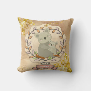 Happy Mother's Day Cute Fun Koala Bear and Baby Cushion