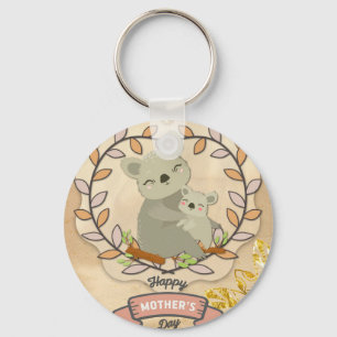 Happy Mother's Day Cute Fun Koala Bear and Baby Key Ring