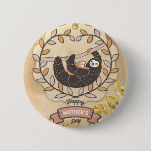 Happy Mother's Day Cute Fun Koala Sloth and Baby 6 Cm Round Badge