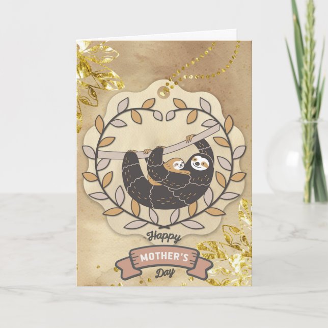 Happy Mother's Day Cute Fun Koala Sloth and Baby Card (Front)