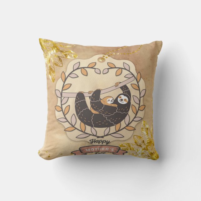 Happy Mother's Day Cute Fun Koala Sloth and Baby Cushion