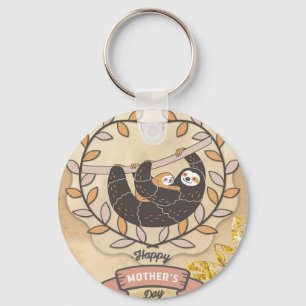 Happy Mother's Day Cute Fun Koala Sloth and Baby Key Ring