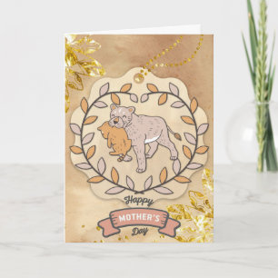Happy Mother's Day Cute Fun Lion and Cup Card