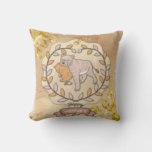 Happy Mother's Day Cute Fun Lion and Cup Cushion