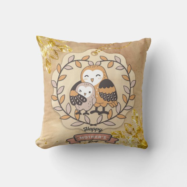 Happy Mother's Day Cute Fun Owl Bird Cushion (Front)