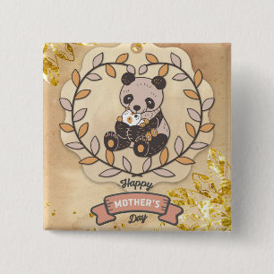 Happy Mother's Day Cute Fun Panda Bear 15 Cm Square Badge