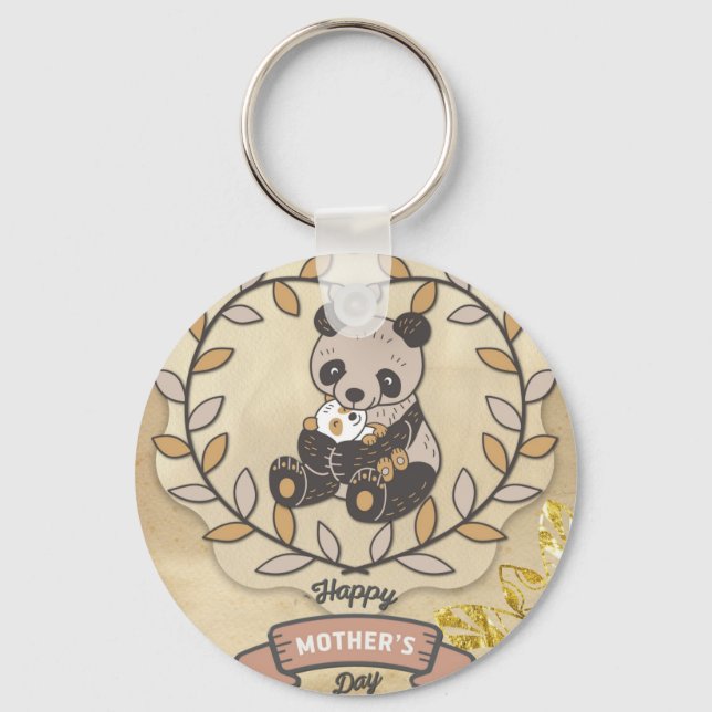 Happy Mother's Day Cute Fun Panda Bear Key Ring (Front)