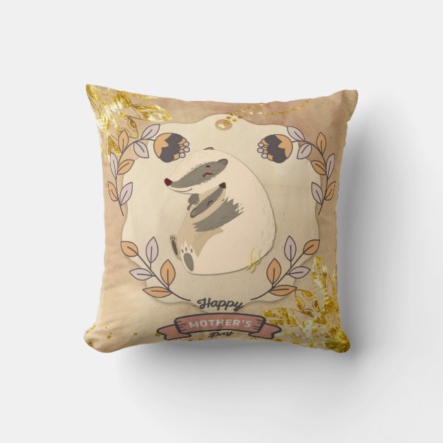 Happy Mother's Day Cute Fun Racoon Cushion (Front)