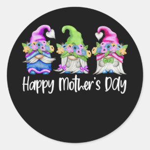 Happy Mothers Day Cute Gnomes Floral For Mum Classic Round Sticker