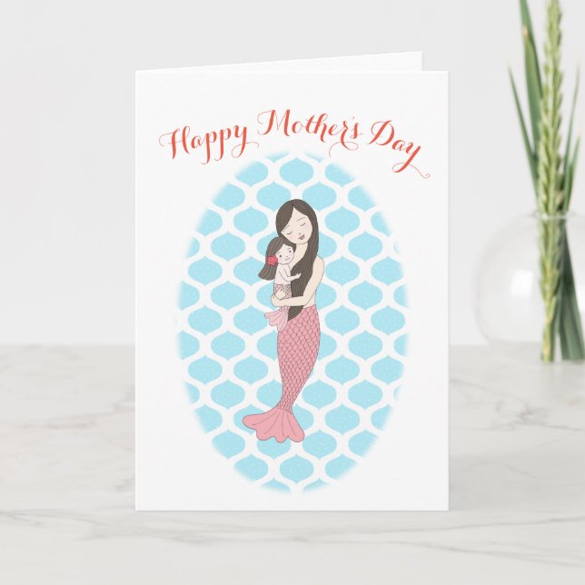 Happy Mother's Day Cute Mermaid Mom and Baby Girl Card (Front)