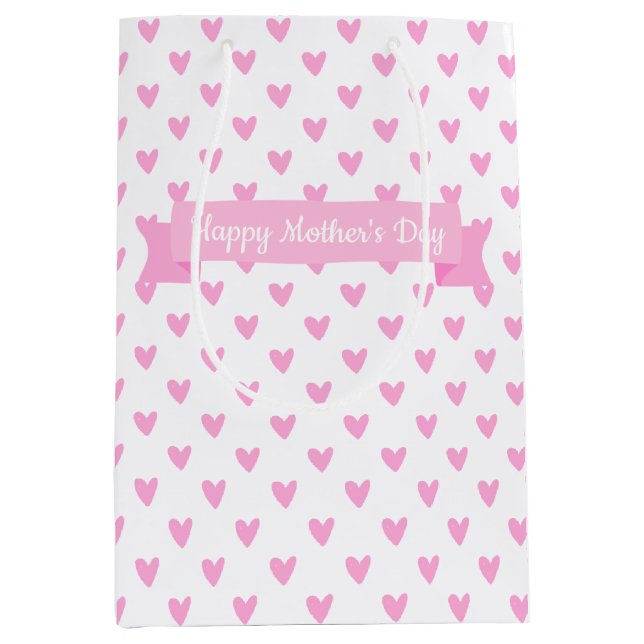 Happy Mother's Day | Cute Pink Hearts Pattern Medium Gift Bag (Front)