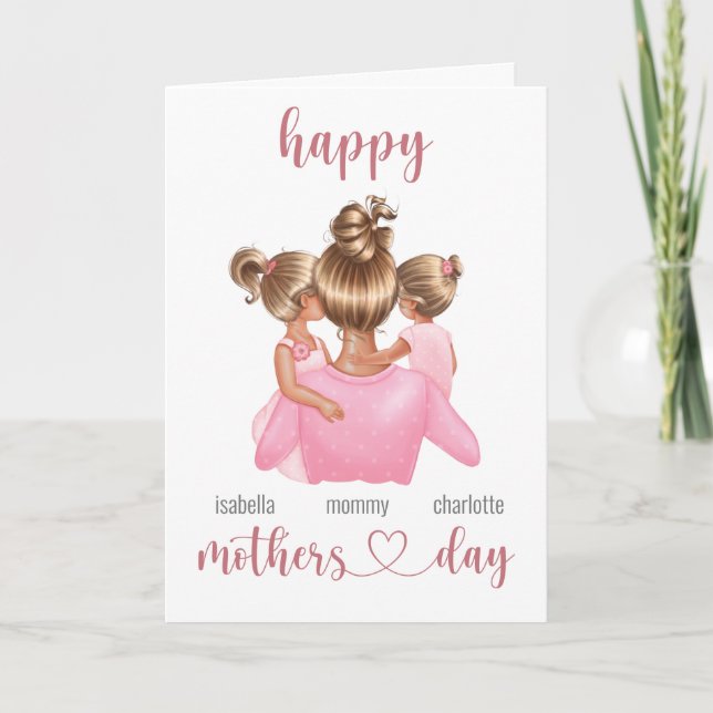 Happy Mothers Day Cute Pink Trendy Personalised Card (Front)