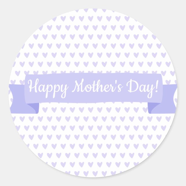 Happy Mother's Day | Cute Purple Hearts Pattern Classic Round Sticker (Front)