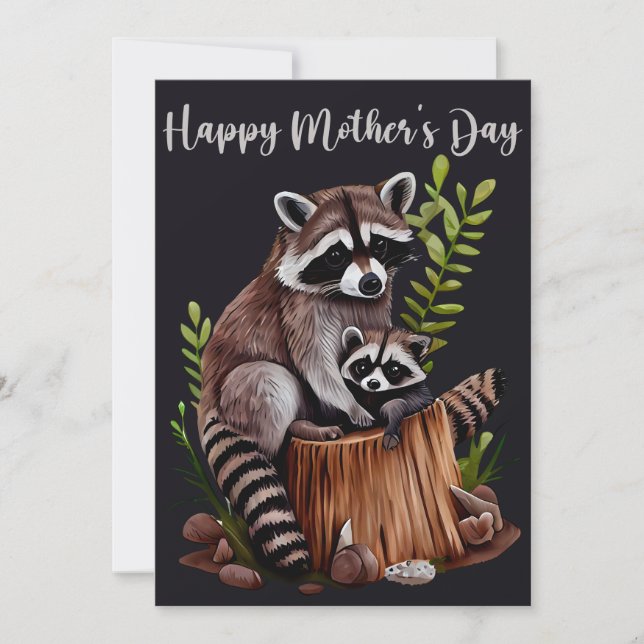 Happy Mother's Day Cute Raccoons Holiday Card (Front)