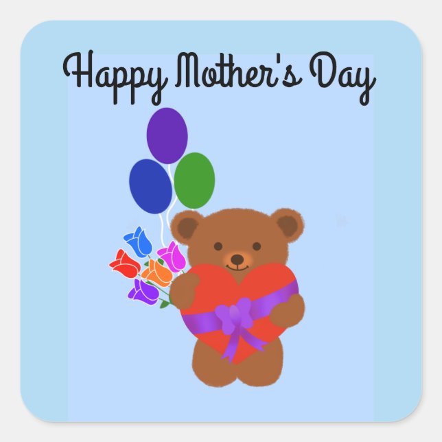 Happy Mother's Day Cute Teddy Bear #3 Stickers (Front)