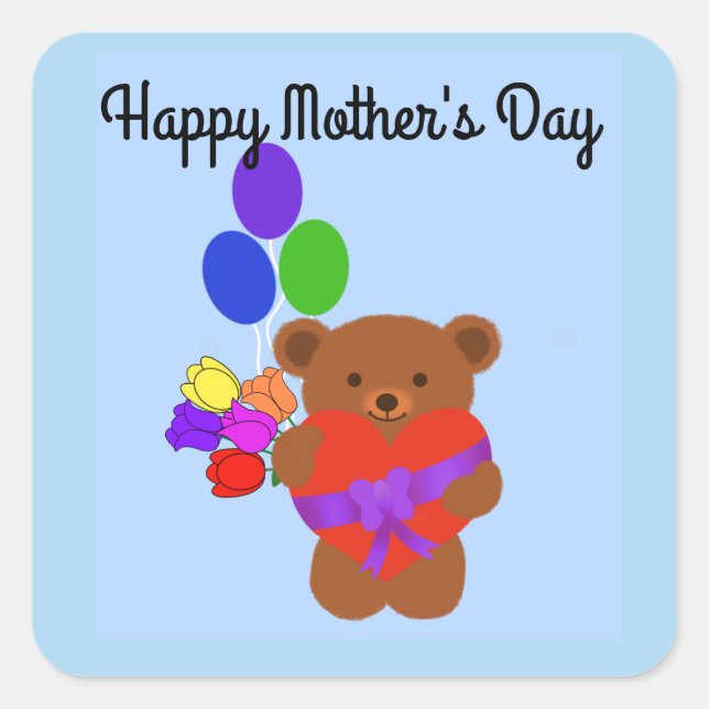Happy Mother's Day Cute Teddy Bear #4 Stickers (Front)