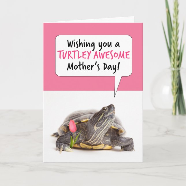 Happy Mother's Day Cute Turtle With Tulip Humour Holiday Card (Front)