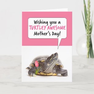 Happy Mother's Day Cute Turtle With Tulip Humour Holiday Card