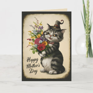 Happy Mother's Day Cute Vintage Cat Card