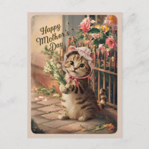 Happy Mother's Day Cute Vintage Cat Retro Postcard