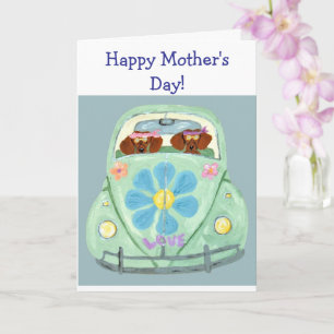 Happy Mother's Day! Dachshunds in Hippie car Card
