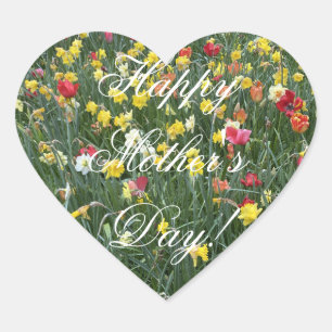 Happy Mother's Day Daffodil Flowers Tulips Floral Heart Sticker