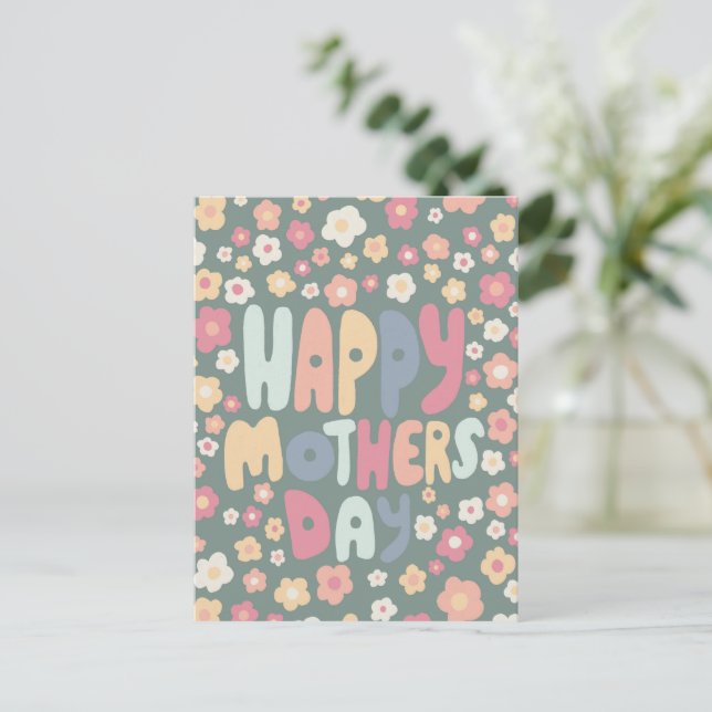 HAPPY MOTHERS DAY Daisies Cute Customised Colourfu Postcard (Standing Front)