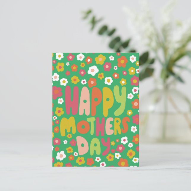 HAPPY MOTHERS DAY Daisies Cute Customised Colourfu Postcard (Standing Front)