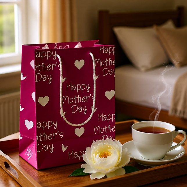 Happy Mother's day dark pink script Medium Gift Bag (Bold Dark Pink Happy Mother's Day Hearts Medium Gift Bag)