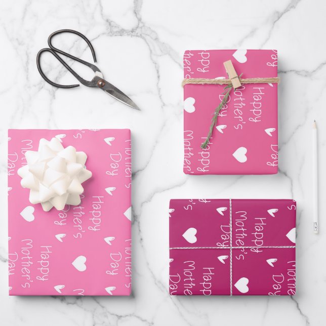 Happy Mother's day dark pink theme set of 3 Wrapping Paper Sheet (Front)