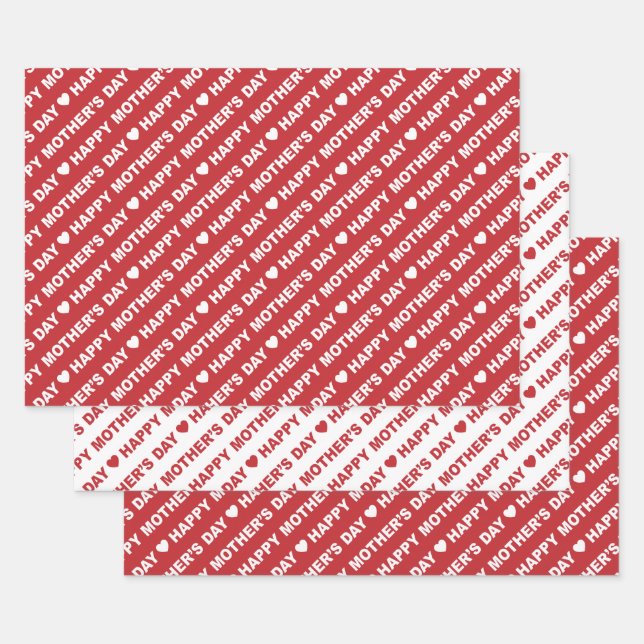 Happy Mother's Day Dark Red and White Wrapping Paper Sheet (Set)
