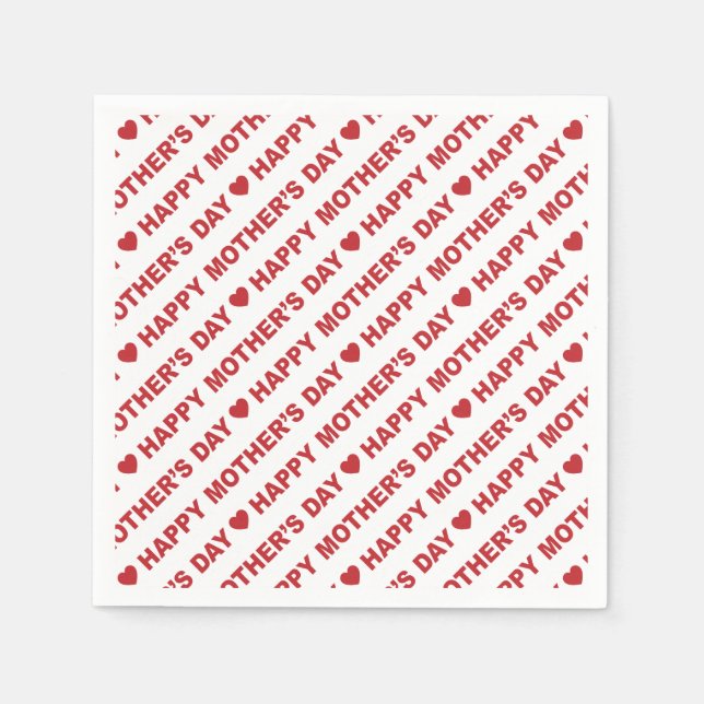 Happy Mother's Day Dark Red on White Paper Napkin (Front)