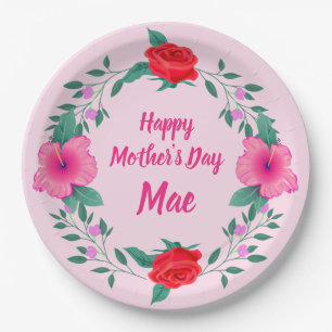 Happy Mother's Day Edit Name Brazil Portuguese Mae Paper Plate