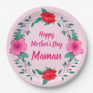 Happy Mother's Day Edit Name French Maman Paper Plate
