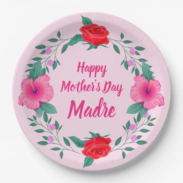 Happy Mother's Day Edit Name Italian Madre Paper Plate (Front)