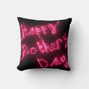 Happy Mother's Day Electric Hot Pink Glow Text Cushion