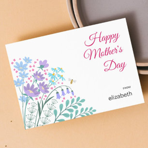 Happy Mother's Day Elegant Blue Pink Wildflowers Holiday Card