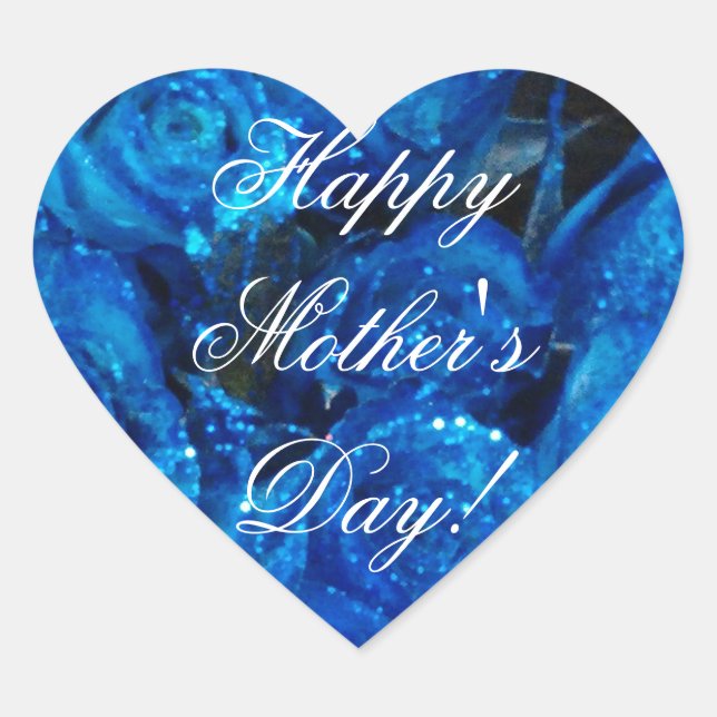 Happy Mother's Day Elegant Blue Roses Floral Heart Sticker (Front)