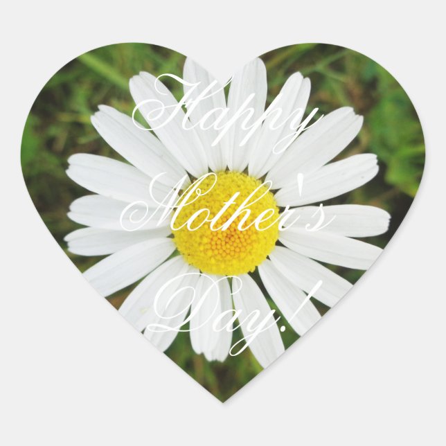 Happy Mother's Day Elegant Daisy Flower Floral Heart Sticker (Front)