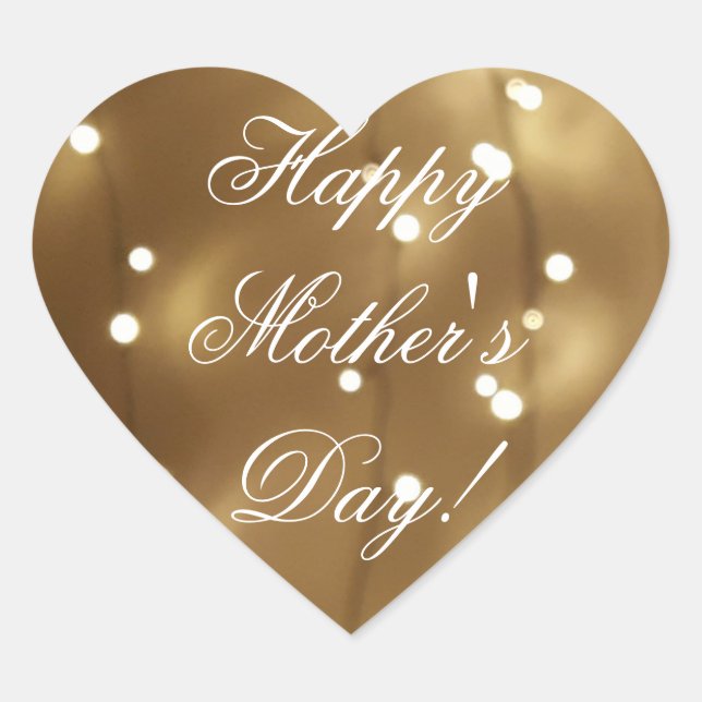 Happy Mother's Day Elegant Gold Brown Lights Heart Sticker (Front)