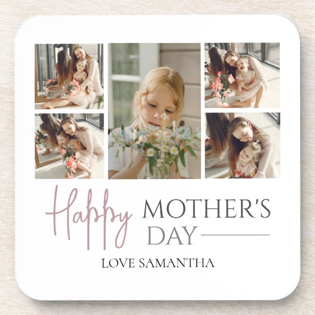 Happy Mother's Day | Elegant Modern photo collage Coaster (Front)