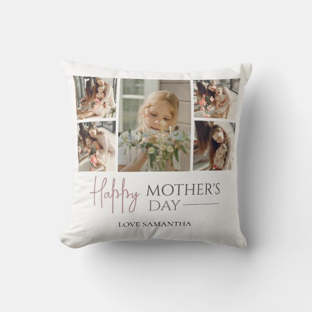 Happy Mother's Day | Elegant Modern photo collage Cushion (Front)