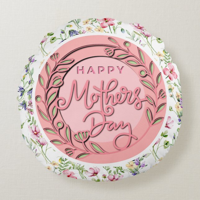 Happy Mother's Day Elegant Modern Photo Round Cushion (Front)
